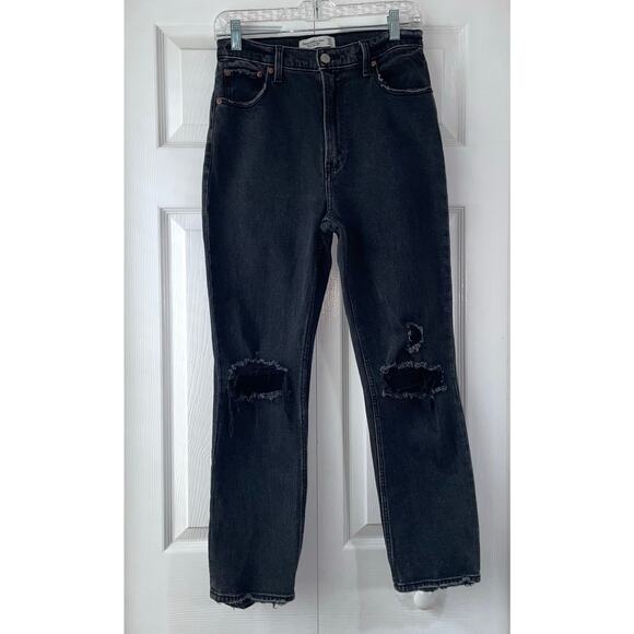Abercrombie & Fitch The Ankle Straight Black Distressed Ultra High Rise Sz 27/4 - Picture 10 of 10